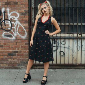 MORBID THREADS embroidered cherry print halter dress